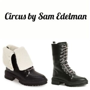CIRCUS BY SAM EDELMAN Liam Pebble Texture Boots Faux Leather/Fur 9.5!